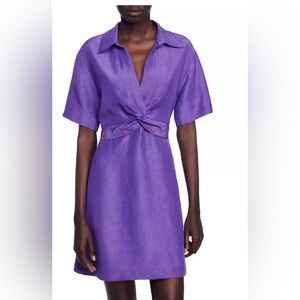 Sandro Luce Twisted Collared Dress, NWT, purple, XS